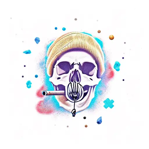 Skull With Joint In His Mouth And The Smoke Is The Space With Stars