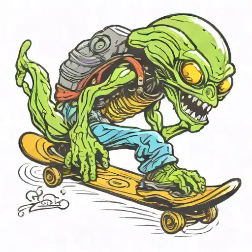 Alien Riding A Snowboard Strapped