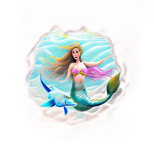 Mermaid With Waterfall And Pisces