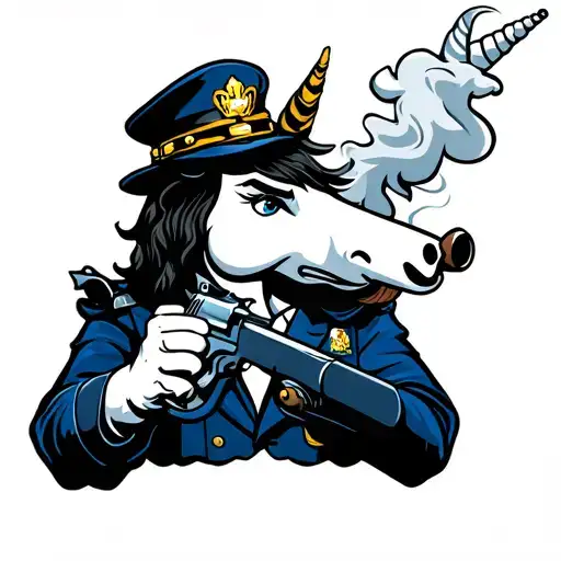 Police Unicorn Smoking Cigar And Shooting A Pistol