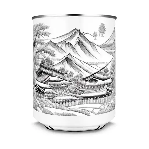 A Traditional Korean Landscape With A Cartoon Kimchi Jar As The Focal Point