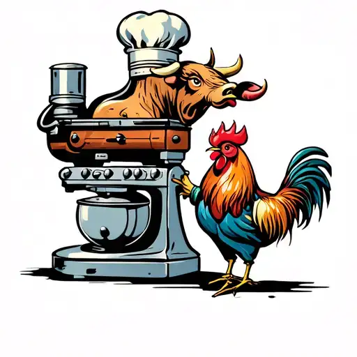 A Bull And A Rooster Arresting A Cook Mixer Dj Kitchen