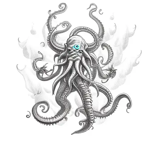 A Cthulhu-inspired Pirate Ship Battling A Sea Monster In A Stormy Ocean