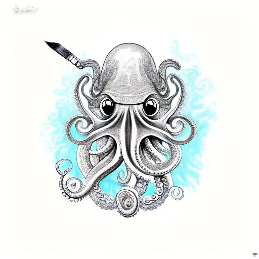 An Intricate Design Of An Octopus Tentacle Holding A Paintbrush