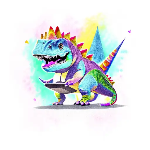 Cute Dinosaur With Rainbow Coloured Spikes On Its Back