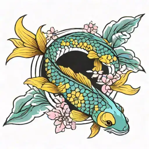 Cherry Blossoms And Koi Fish Transforming Raw Material