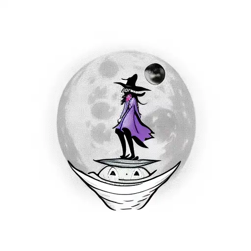 Witch On A Broom With A Moon In The Background