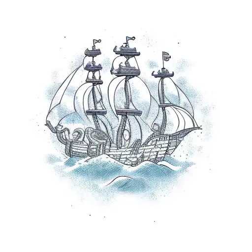 A Octopus With A Pirate Ship In Ocean