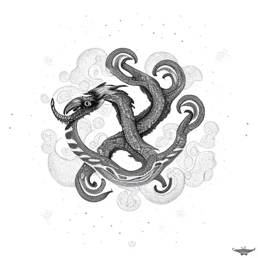 Raven Flying Out Of The Branches Of Yggdrasil And A World Serpent Curling In The Roots