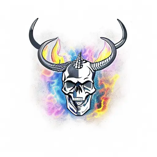 Skull With Horns And Fire Eyes