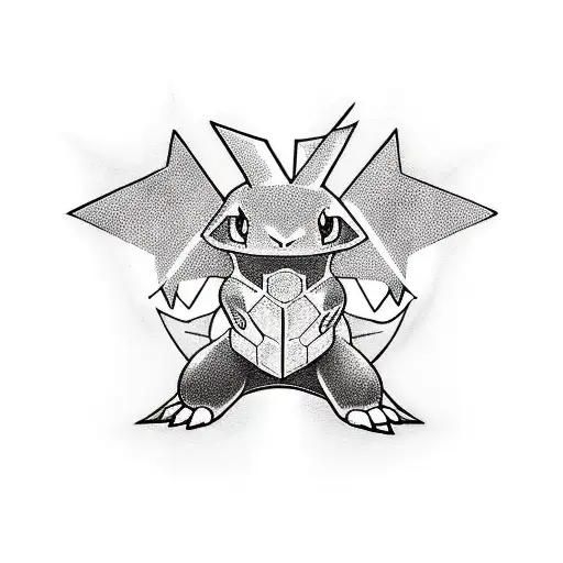 A Minimalist Tattoo Design Featuring A Fusion Of Pokemon And Yu-gi-oh Elements