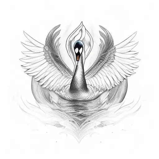 Black Line Drawing Of Swan With Wings Spread Abstract