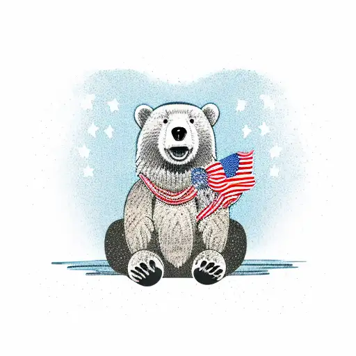 A Patriotic Scene With A Bear Saluting The American Flag