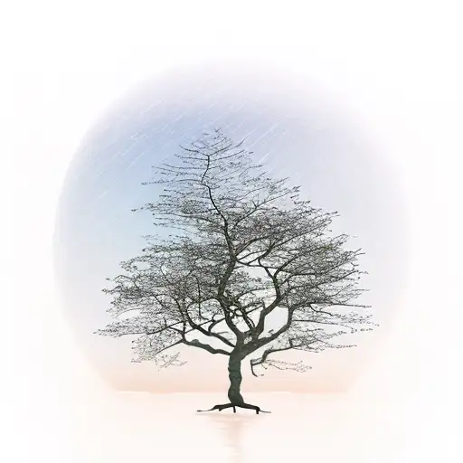 A Tree Standing Alone In The Middle Of The Ocean Representing Strength And Loneliness