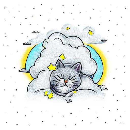 Cute Yellow Cat Sleeping In A Cloud