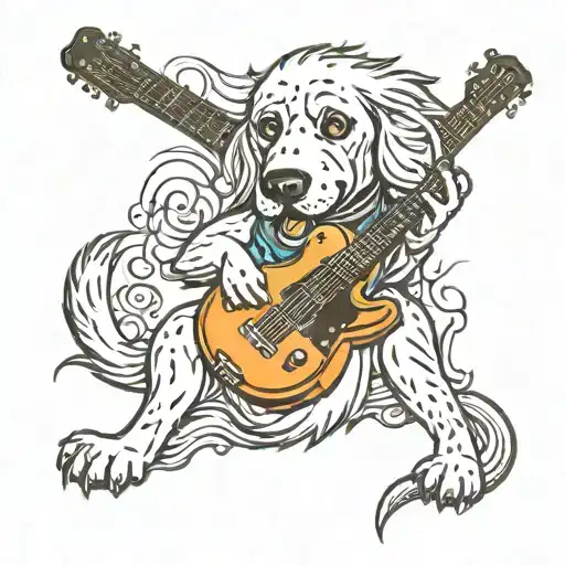 A New-school Design Of A Retriever Dog Playing A Guitar With A Punk Rock Vibe