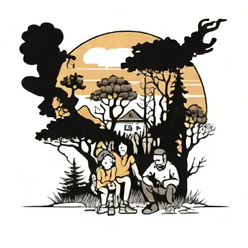 A November Landscape With Family Members As Trees Background Looking