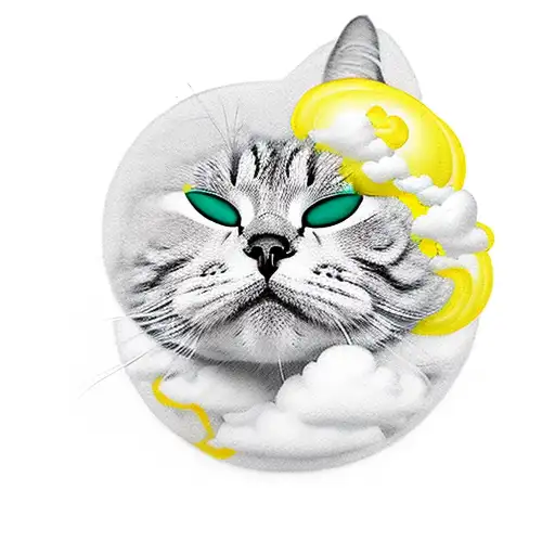 Yellow Cat Sleeping On A Cloud