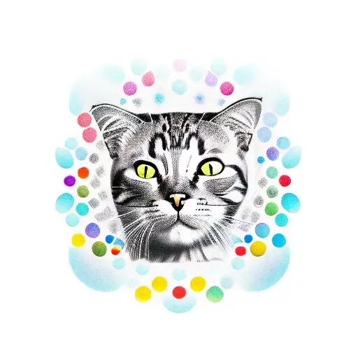 Cat On Lotus With Zen Dots