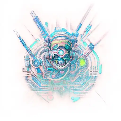 A Unique Fusion Of Traditional Art Techniques And Cyberpunk Aesthetics In A Tattoo Design