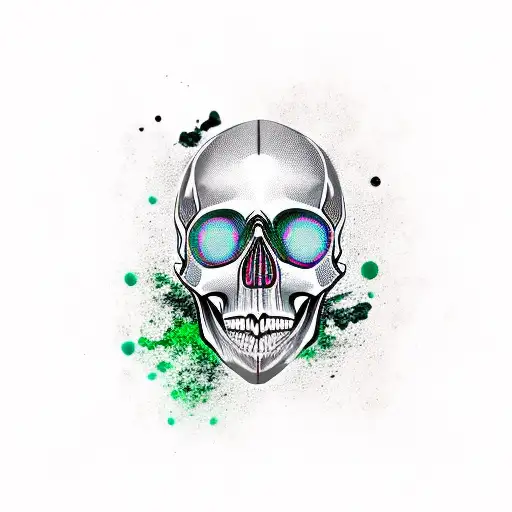 Skull On Chest With Green Eyes