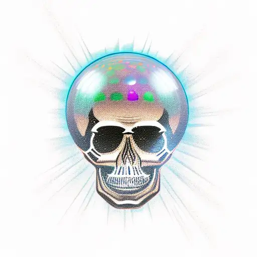 A Disco Ball With A Skull Wearing Devil Horns Inside