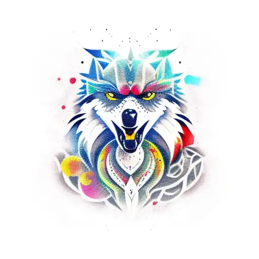 Crow And Wolf Tattoo Color Cartoon