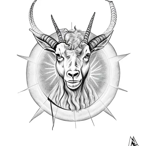 A Satananic Goat With A Sun In Background