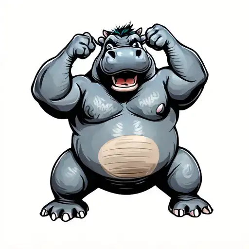 Flexing Cartoon Hippopotamus