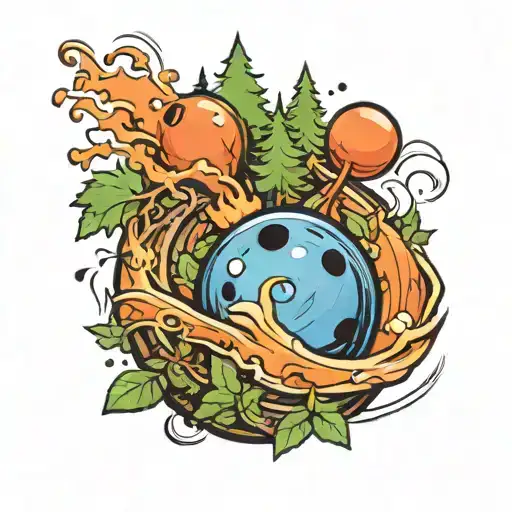 A New-school Design Of A Bowling Ball Crashing Through A Forest Of Trees