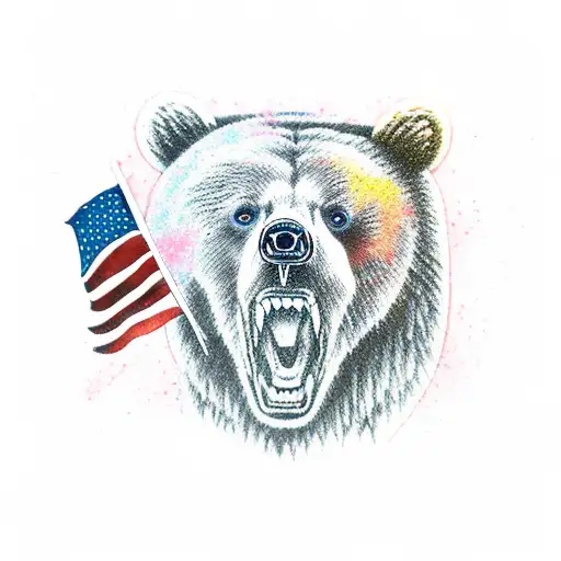 Bear Holding Ar15 And American Flag Background