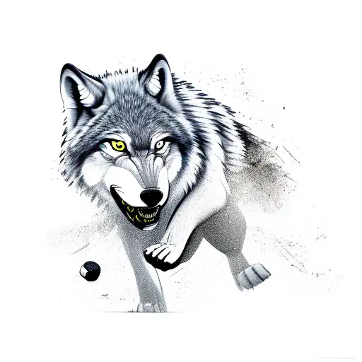 A Fierce Wolf Playing Soccer On The Field