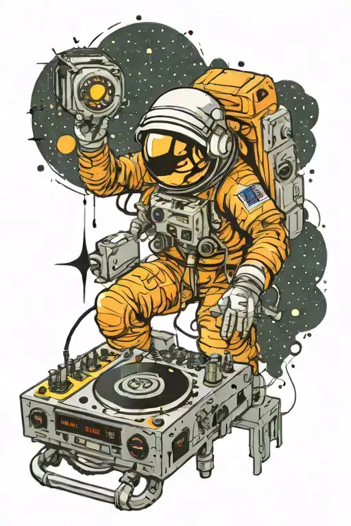 Astronaut Djing On Cdj's With Space Elements In The Background