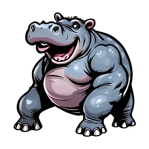 Flexing Cartoon Hippopotamus With Bright Colors