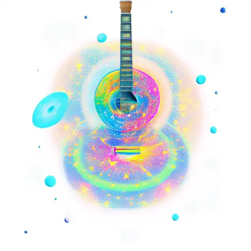 A Cosmic Guitar Floating In Outer Space Surrounded By Stars
