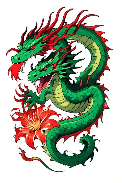 Dragon Wrapped With Red Spider Lily