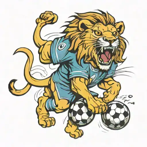 A Lion Roaring While Playing Soccer