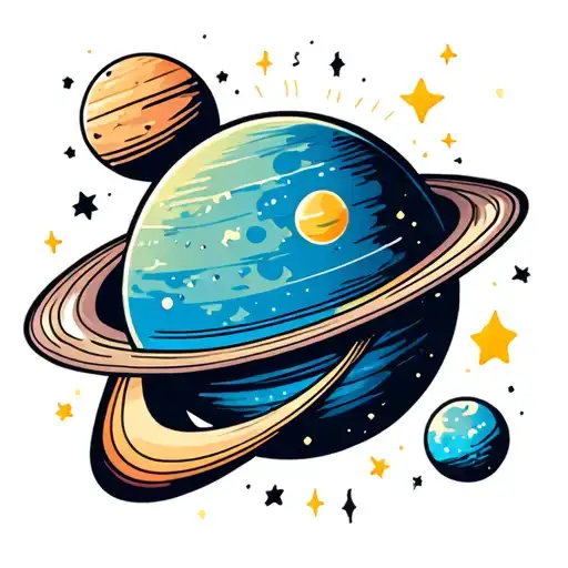 Space With Stars Moon Planet Saturn Simple And Small