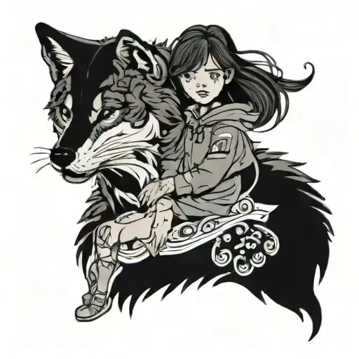 Wolf With Girl Holding