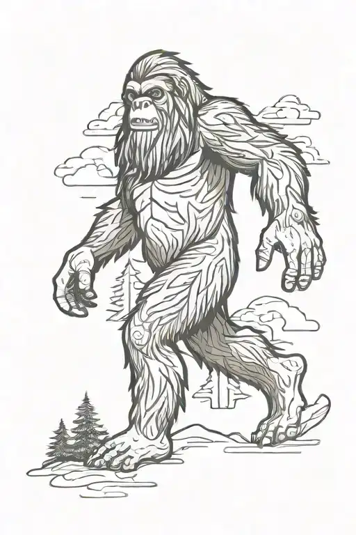 Outline Of A Sasquatch Filled With Forest Landscape
