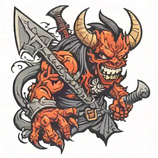 Demon Holding A Bloody Blade Axe Inspired