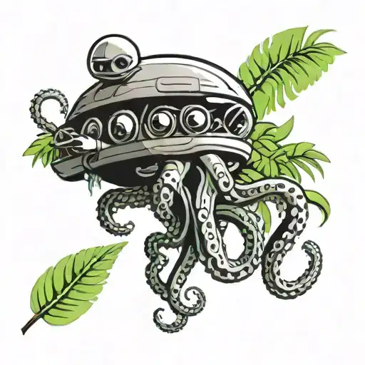 A Futuristic Octopus Piloting A Spaceship Through A Jungle