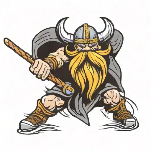 A Fierce Viking Warrior Wielding A Hockey Stick As A Weapon