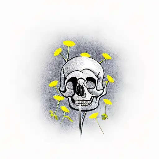 Dandelions Blowing Around Skull With Magnolias