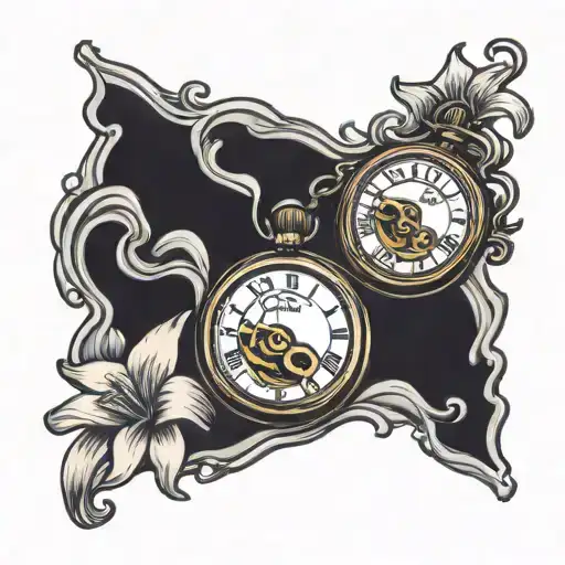 Broken Pocket Watch With Lilys