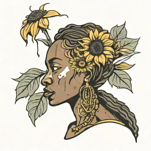 African Woman Holding Sunflower Incorporated