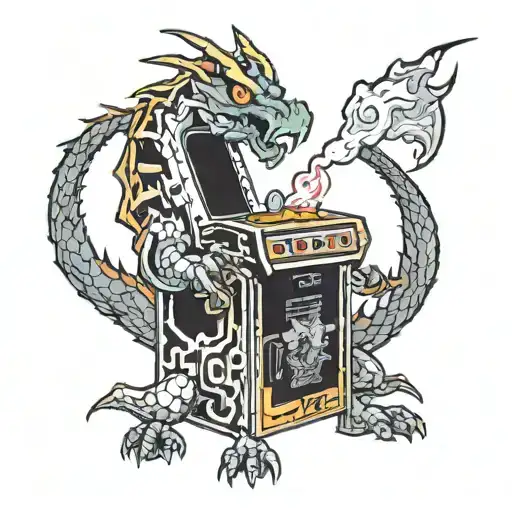 A Pixelated Dragon Breathing Fire On A Retro Arcade Game Cabinet