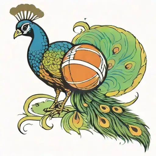 A Peacock With A Basketball And Baseball In Its Feathers