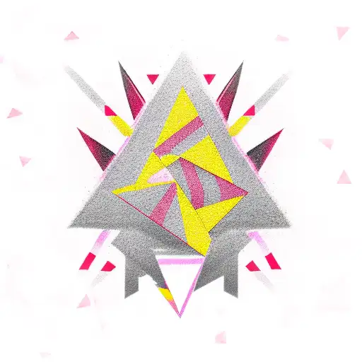 A Red Triangle With A Light Pink Triangle In Front And A Golden Nose Inhaling Black Smoke