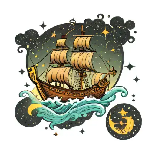 A Viking Longship Sailing Through A Galaxy Filled With Stars